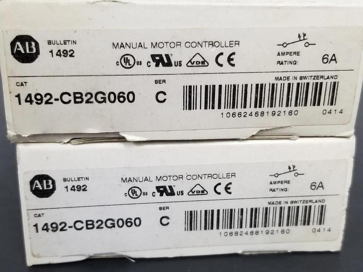Used LOT OF 2 NIB ALLEN BRADLEY 1492-CB2G060 CIRCUIT BREAKERS SER. C 6A 1492CB2G060