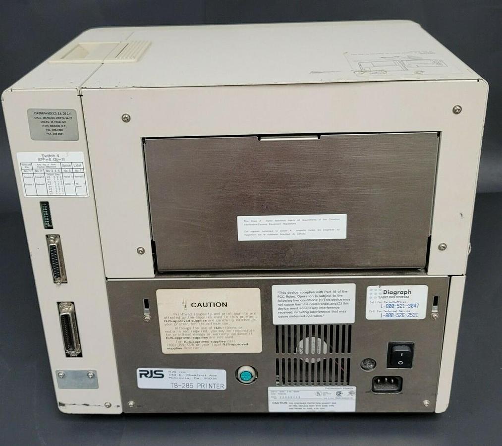 Used RJS IP8400V THERMABAR VERFIED PRINTING SYSTEM TB-285 PRINTER