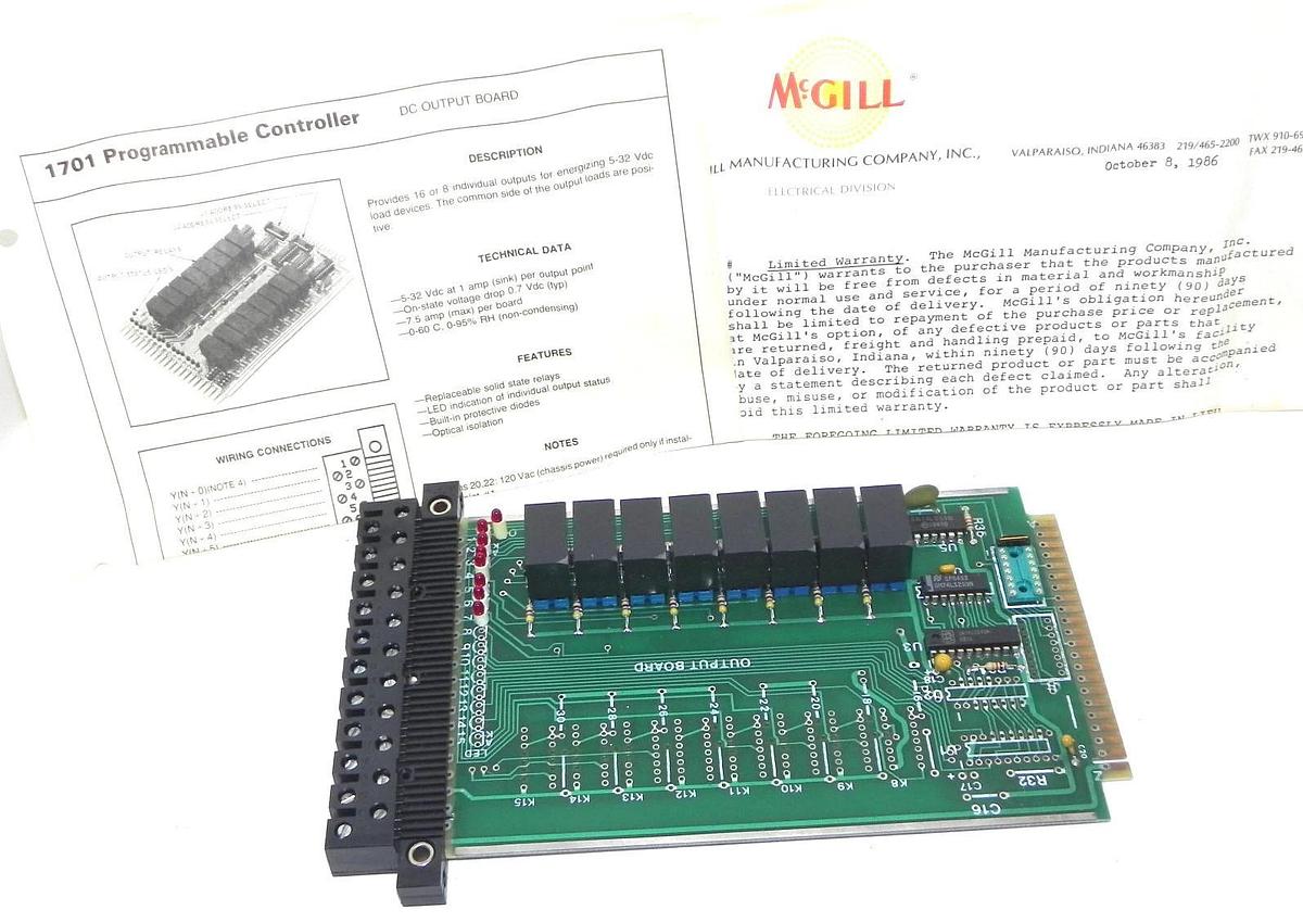 Used MCGILL 1701-1131 OUTPUT BOARD 5-32 VOLTS DC 1701-76541 (IN BOX)