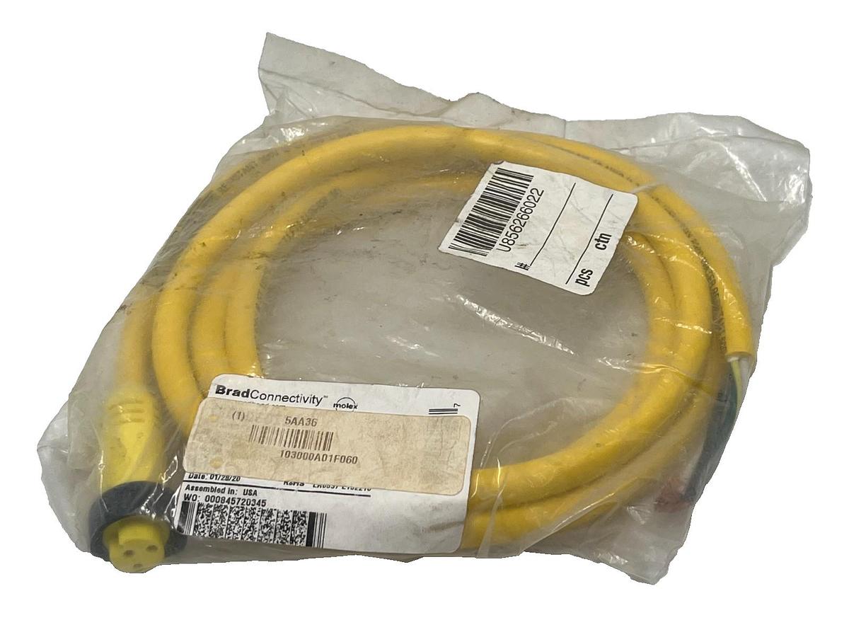 Used Brad Molex 103000A01F060 M12 Cordset 4-Pin Right Angle Female 6ft Cable, NSMP