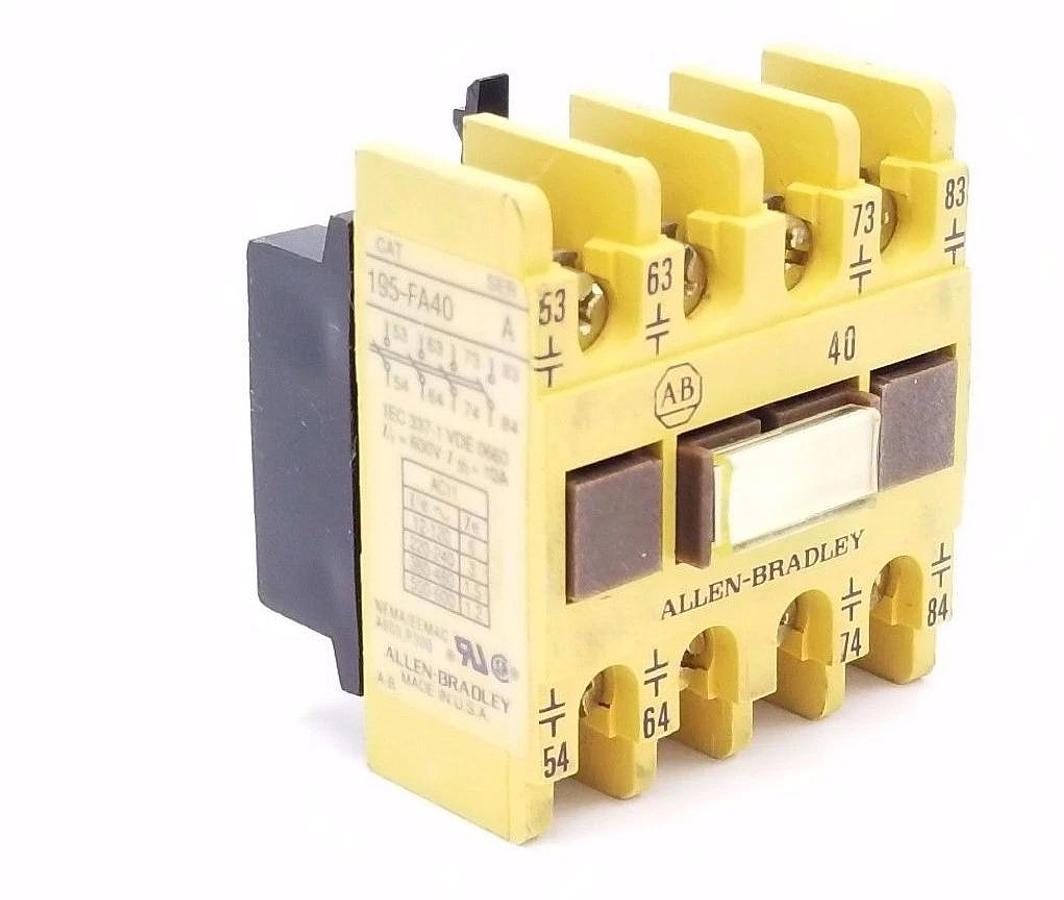 Used ALLEN BRADLEY 195-FA40 AUXILIARY CONTACT BLOCK 10AMP 600V 4NO, SER. A