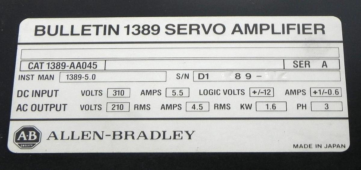 Used ALLEN BRADLEY 1389-AA045 SERVO AMPLIFIER 1389AA045A01 SERIES A