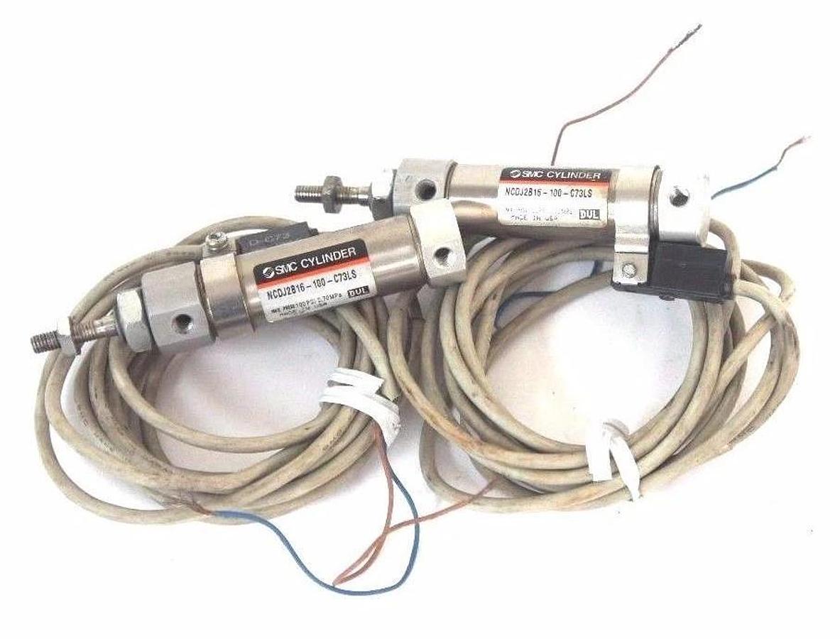 Used LOT OF 2 SMC NCDJ2B16-100-C73LS CYLINDERS W/ D-C73 REED SWITCHES