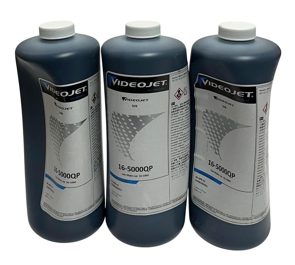 3 VIDEOJET 16-5000QP / 165000QP OEM BLACK INK BOTTLES 1QT PER *EXPIRED NSFS