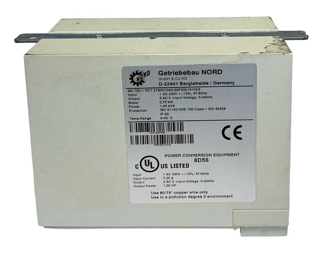 Used NORD SK 750/1 FCT 278007500/36F300191423 AC DRIVE 230VAC 47-63Hz 0.75kW USNP
