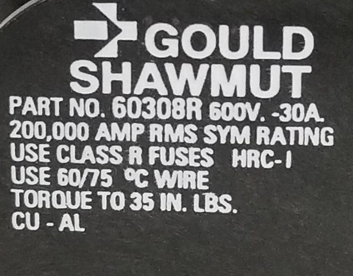 Used LOT OF 3 GOULD SHAWMUT 60308R FUSE HOLDERS 600V, 30A, 3P