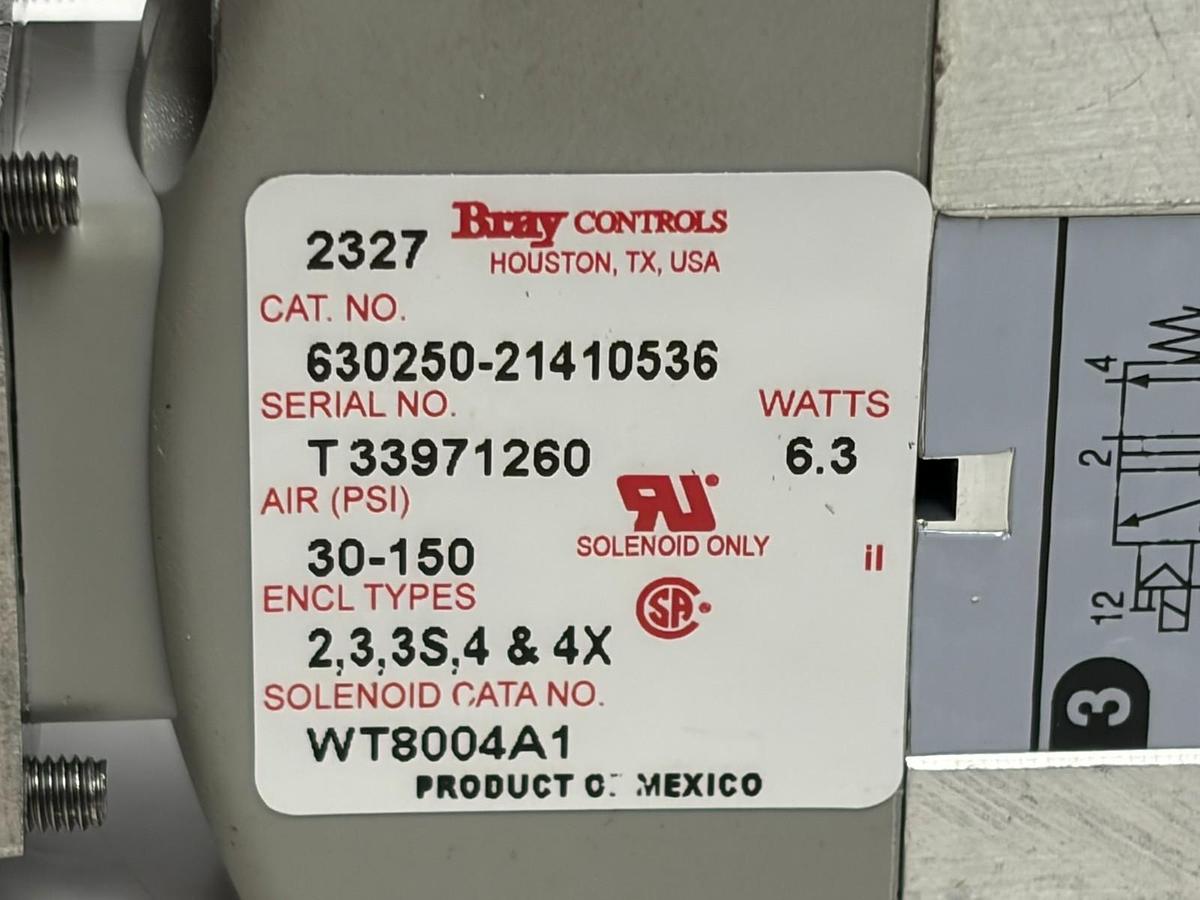 Used Bray 630250 Solenoid Valve 120V 30-150 PSI NAMUR 5/2 3/2 Spool WT8004A1 New