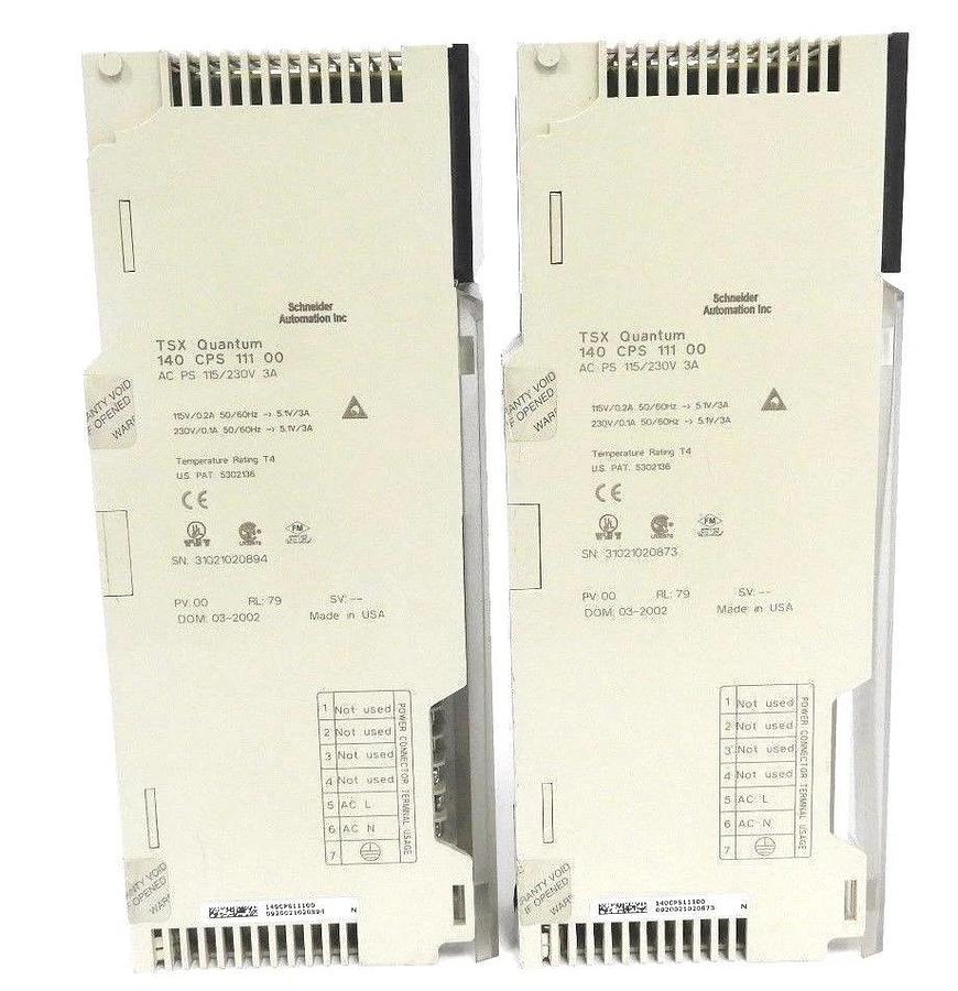 Used LOT OF 2 SCHNEIDER MODICON 140-CPS-111-00 AS PS 115/230V 3A MODULE PV:00 RL79
