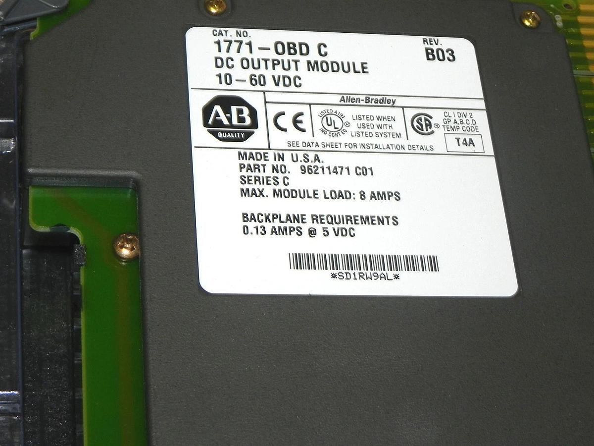 Used ALLEN BRADLEY 1771-OBD/C DC OUTPUT MODULE 1771OBD REV. B03 P/N: 96211471 C01