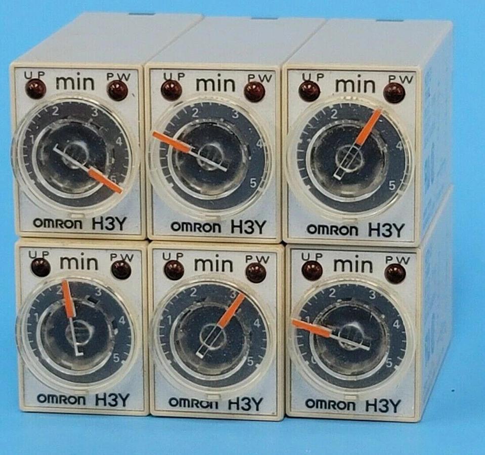 Used LOT OF 6 OMRON H3Y-2 TIMERS H3Y2 120VAC 0-5 MINUTE