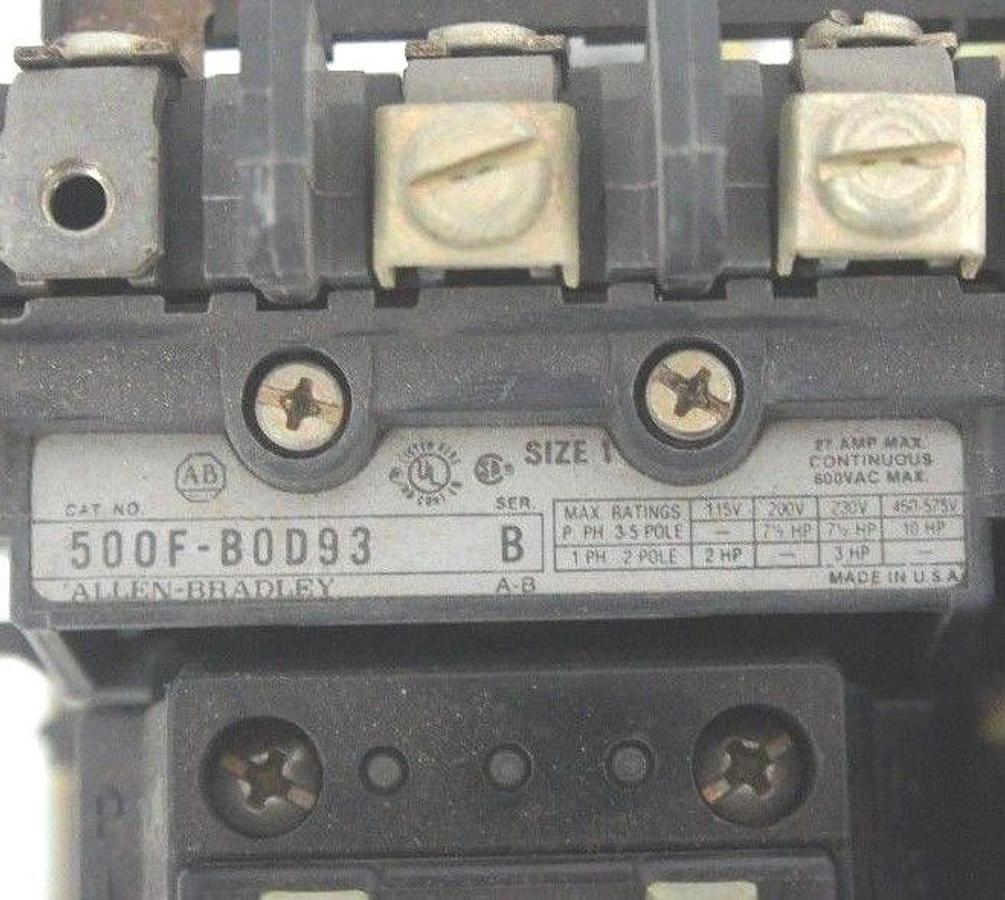 Used ALLEN BRADLEY 520E-BOD REVERSING STARTER SIZE 1 SER. C W/ 500F-BOD93 SER.B