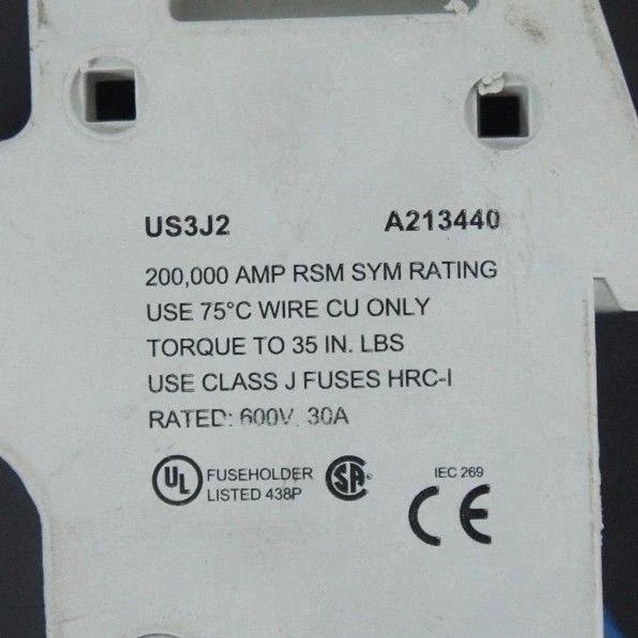 Used FERRAZ SHAWMUT US3J2 ULTRASAFE FUSE BLOCK 30AMP 2POLE 600V
