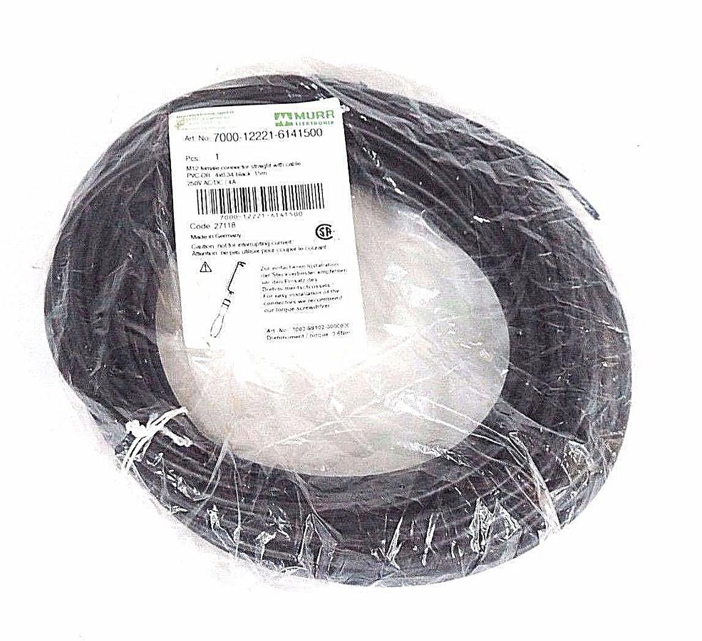 NIB MURR ELEKTRONIK 7000-12221-6141500 M12 FEMALE CONNECTOR W/ PVC-OB 15M CABLE
