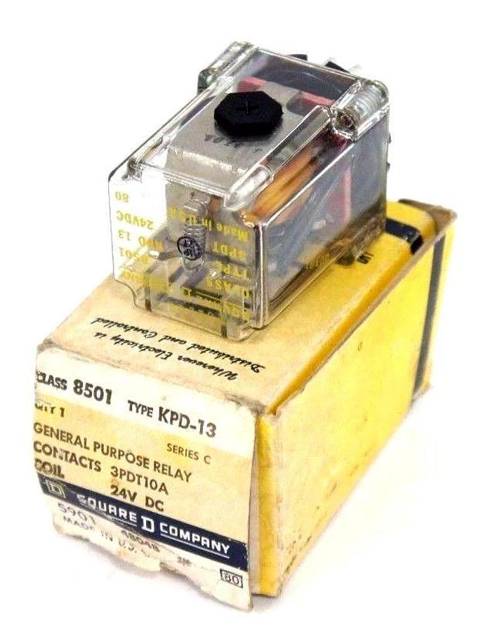 Used NIB SQUARE D 8501-KPD-13 SER. C GENERAL PURPOSE RELAY COIL: 24V CONTACTS 3PDT10A