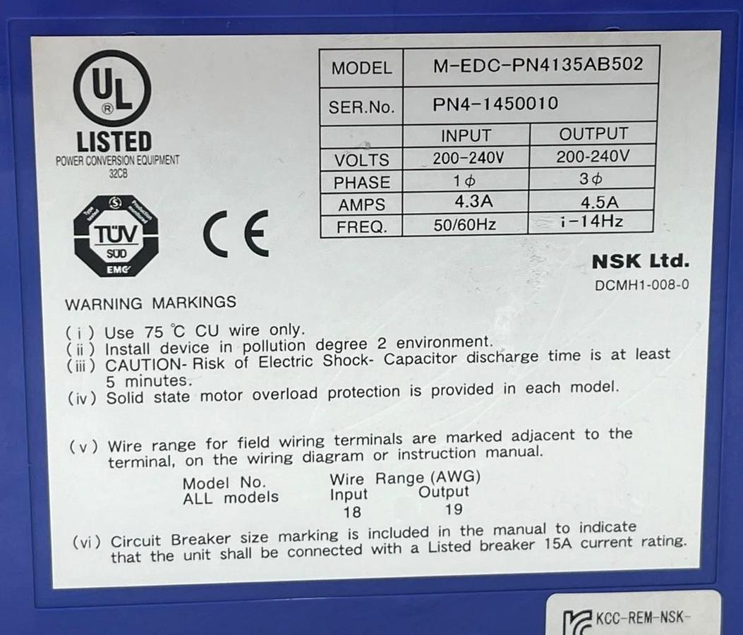 Used NSK EDC-PN4135AB502-B Megatorque Servo Drive 200-240V Absolute Position Driver