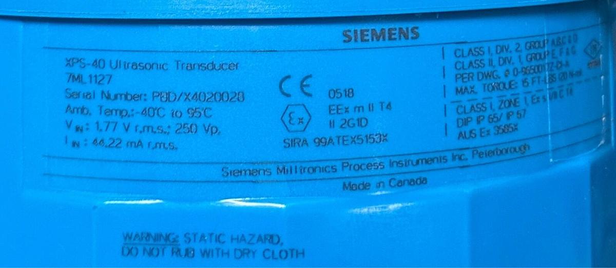 Used SIEMENS MILLTRONICS 7ML11270BA50 ECHOMAX XPS-40 TRANSDUCER 7ML1127 NSMP