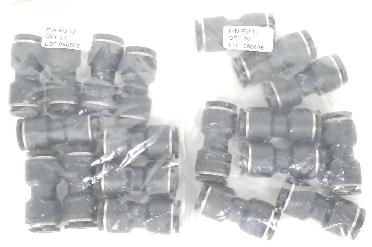LOT OF 19 NEW PISCO PNEUMATICS PU-12 FITTINGS 12MM, STRAIGHT, PU12