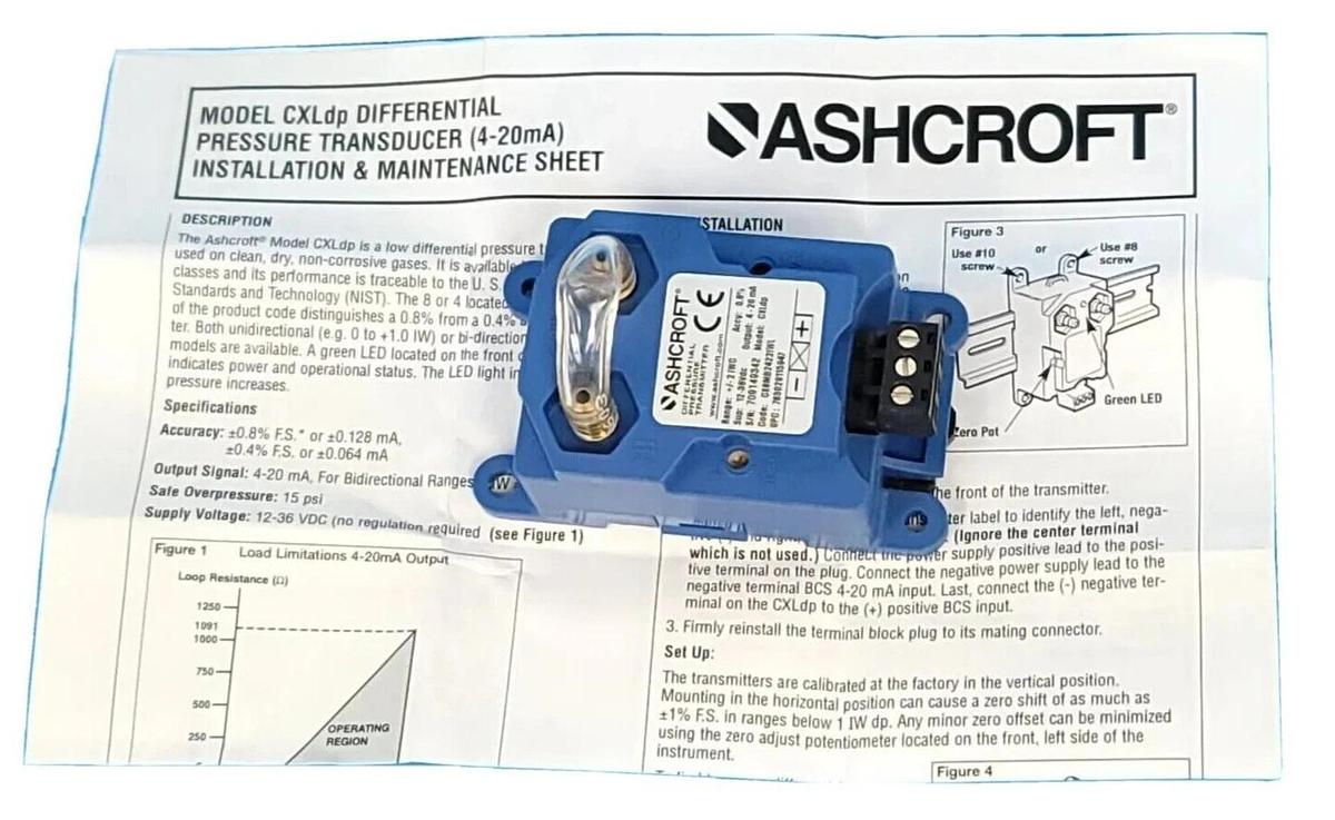 Used NIB ASHCROFT CX8MB2422IWL PRESSURE TRANSMITTER 0.8% 12-36VDC