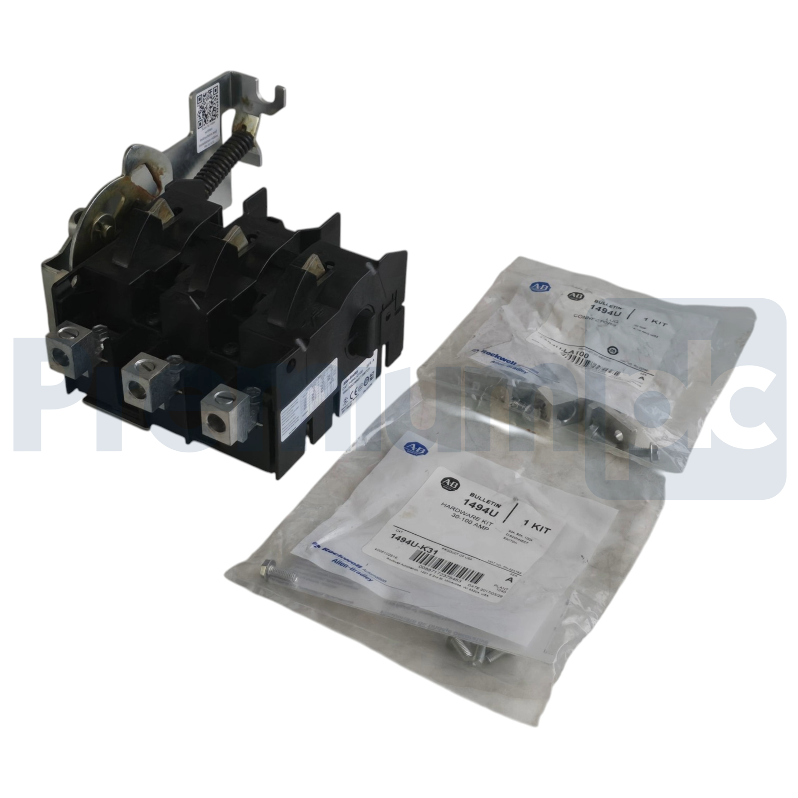 Used Surplus Allen Bradley 1494U-D100 /A Disconnect Switch 100A w/Lugs & Hardware Kit