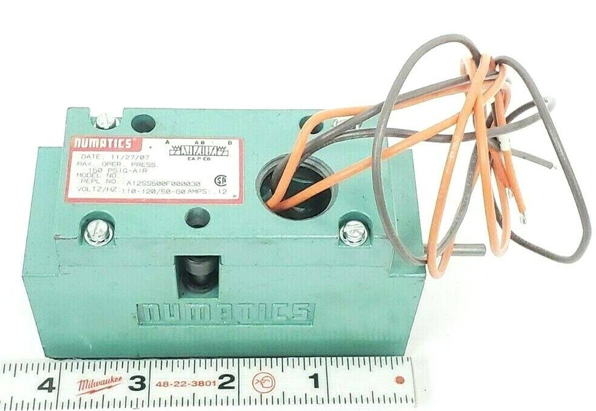 Used NUMATICS A12SS500F000030 SOLENOID VALVE BODY 150 PSIG-AIR 110-120V