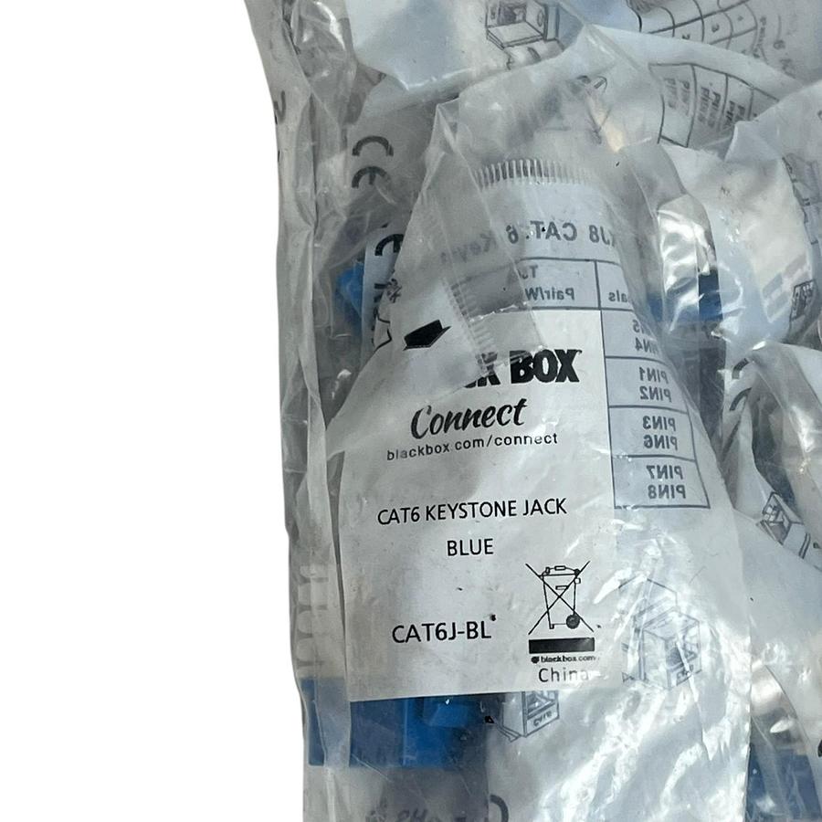 Black Box CAT6 Keystone Jack Blue 25-Pack RJ45 Network Connector Bulk CAT6J-BL