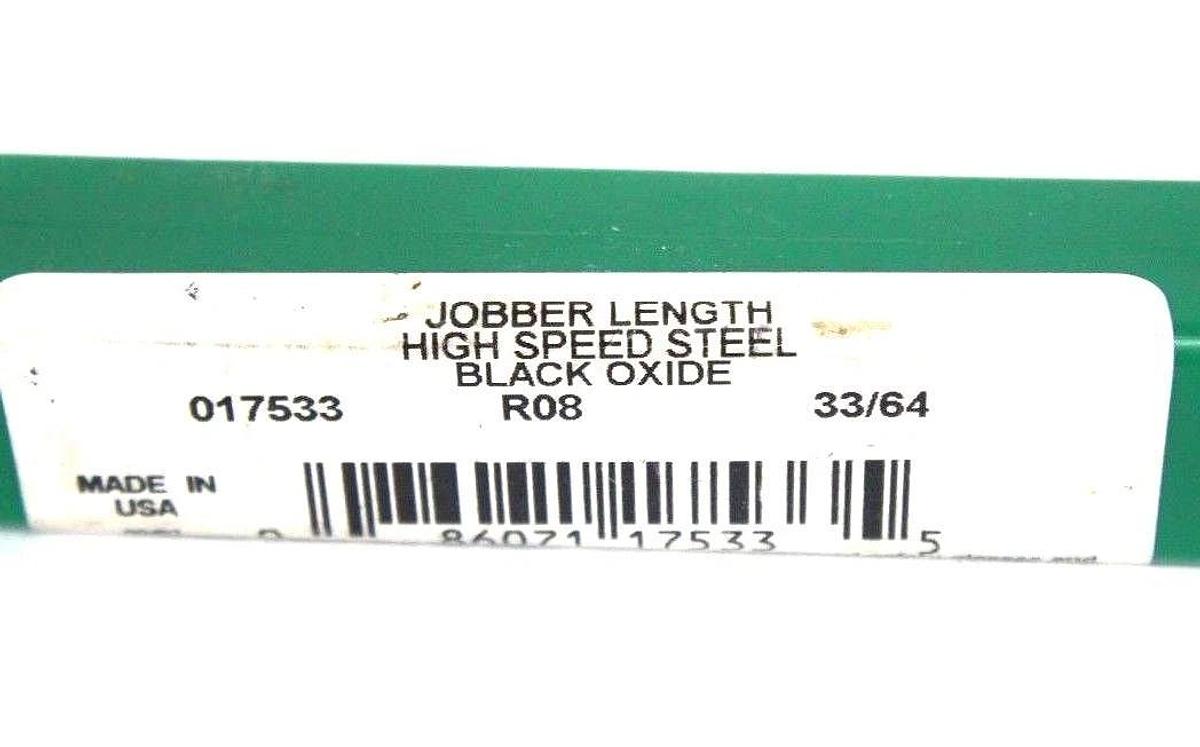 NEW PRECISION TWIST DRILL 017533 33/64" JOBBER LENGTH HSS BLACK OXIDE R08