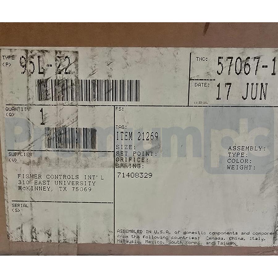 Fisher Controls 95L-22 Pressure Regulator In/Out 125/300PSI Range 2-6 PSI 1" NPT