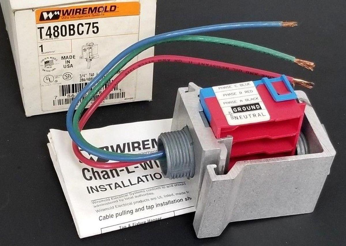 Used NIB WIREMOLD T480BC75 TAP & FIXTURE HANGER 3/4'' 20A/480V RED/BLUE T600BC75