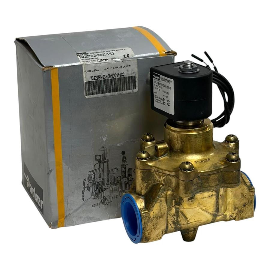 Used Parker 73222BN63N00N0C111C2 Solenoid Valve 24VDC 1" NPT Brass Normally Open NSMP