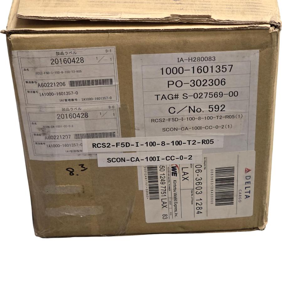 Used IAI RCS2-F5D-I-100-8-100-T2-R05 ROBO CYLINDER ACTUATOR W/SCON-CA-100I-CC-0-2 NEW