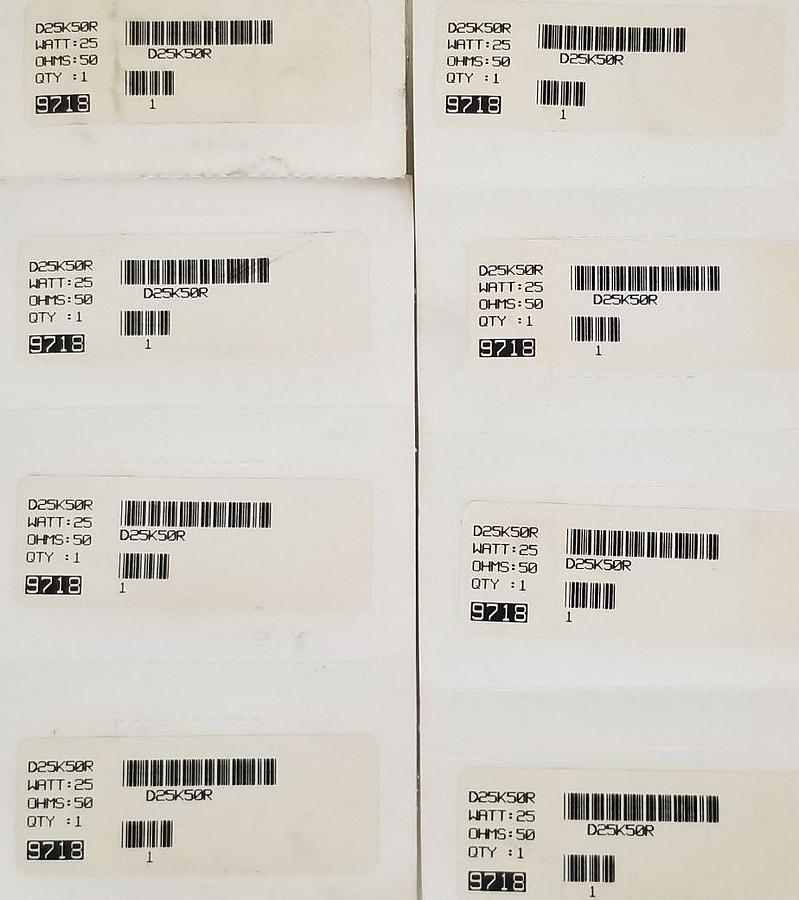 LOT OF 8 NIB OHMITE D25K50R WIREWOUND RESISTORS 50OHM, 25W