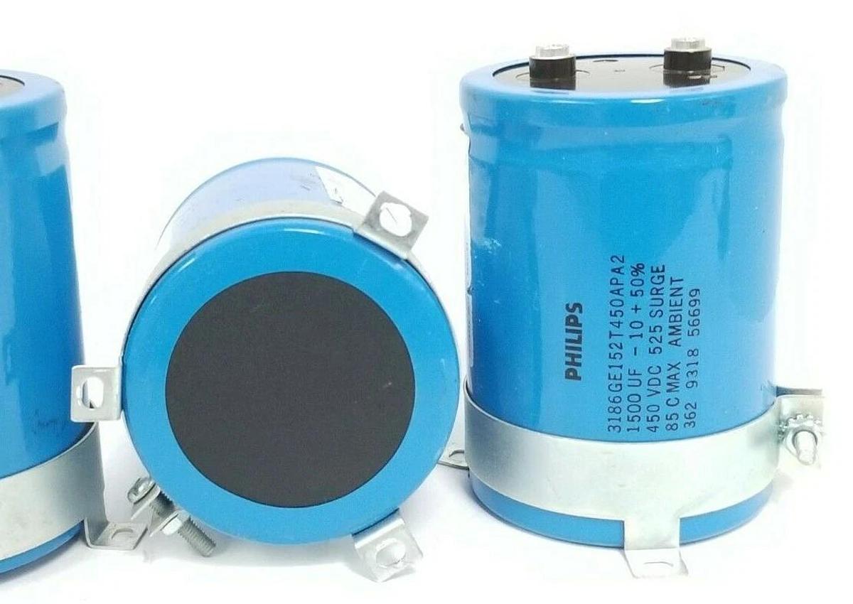Used LOT OF 4 PHILIPS 3186GE152T450APA2 ELECTROLITIC CAPACITORS 1500 UF 450VDC 56699