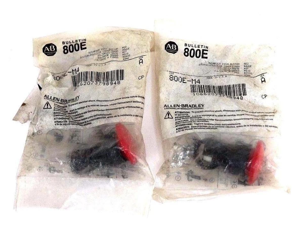 Used LOT OF 2 NEW ALLEN BRADLEY 800E-M4 MUSHROOM PUSH BUTTONS SER A 800EM4