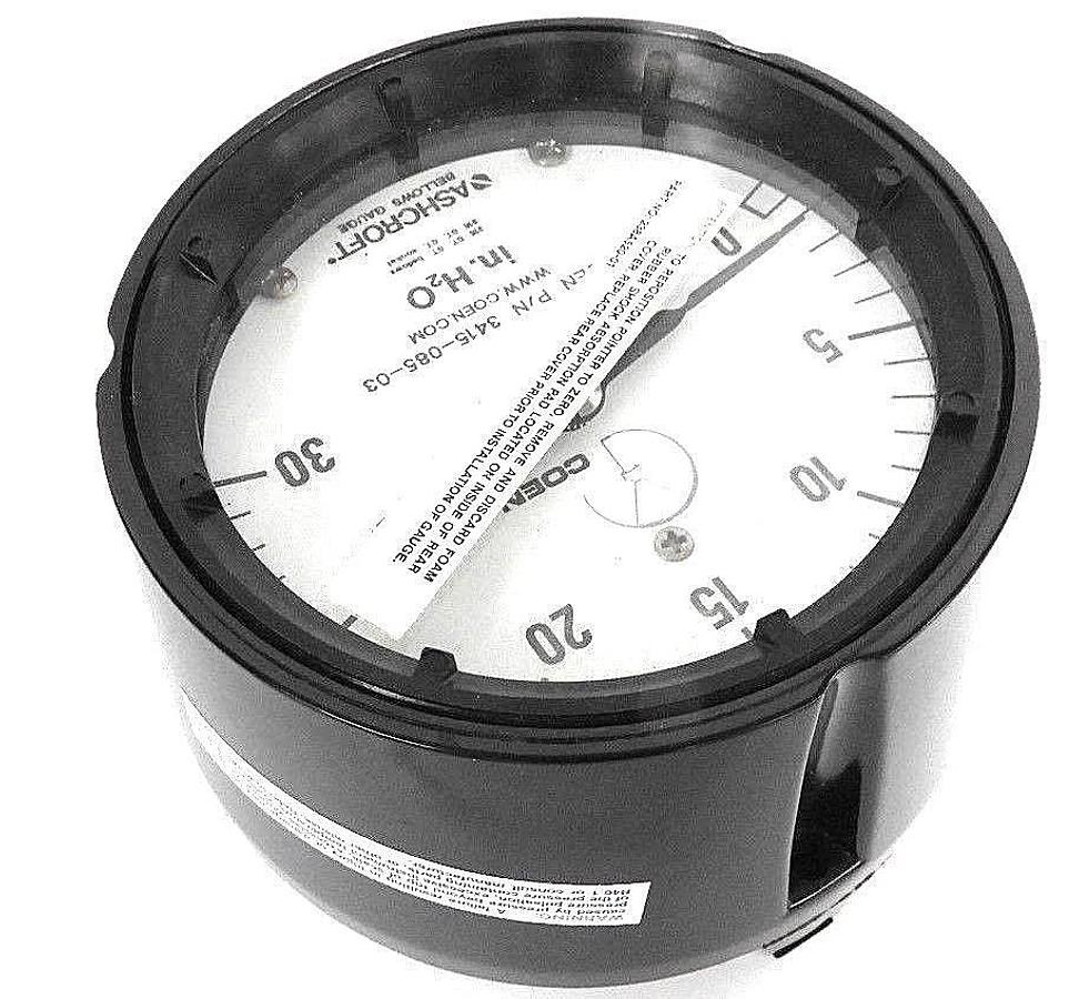 Used NIB COEN ASHCROFT 3415-085-03 BELLOWS GAUGE 451188AS-02L #395-12, 0-30 IN. H2O
