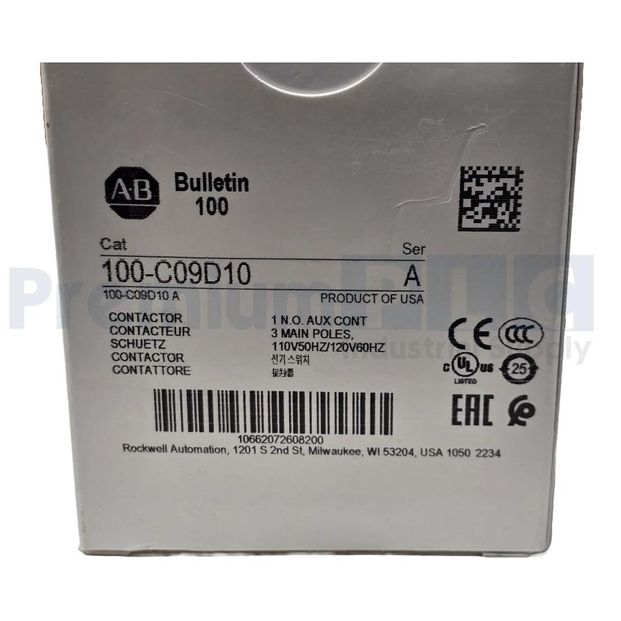 NEW ALLEN BRADLEY 100-C09D10 /A IEC CONTACTOR 9A 110V50HZ/120V60HZ COIL NSMP 662072608203