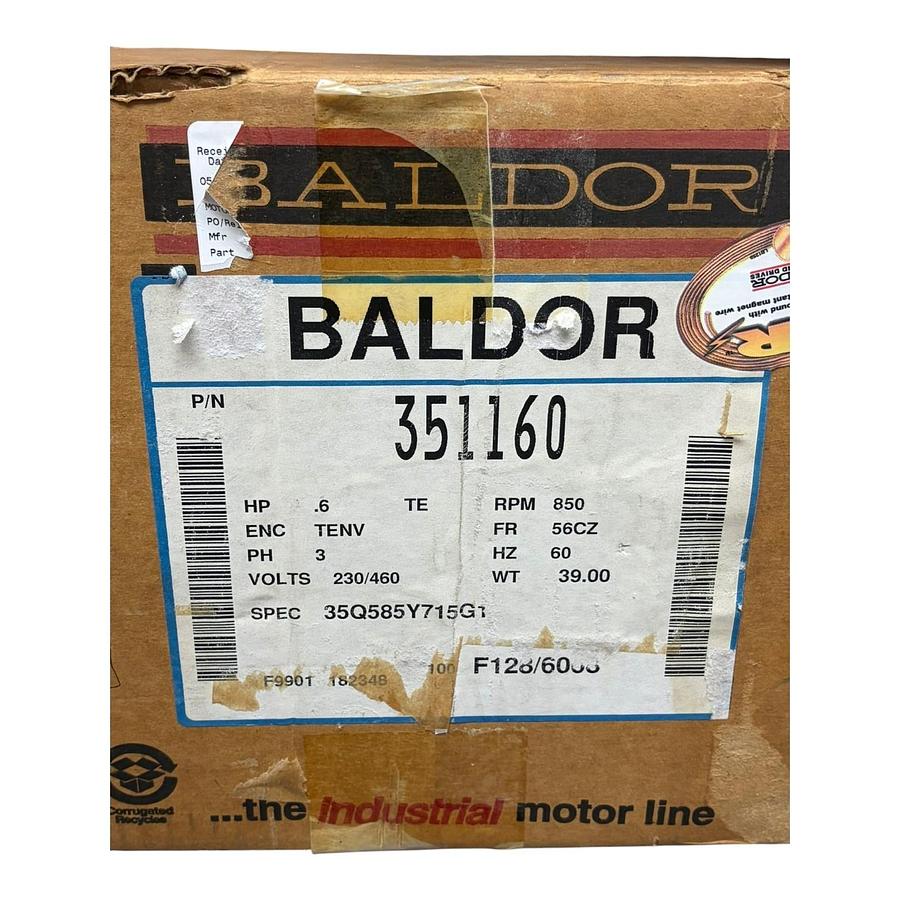 Used Baldor 351160 0.6HP 56CZ 3 Phase 850 RPM TENV Marine Duty AC Motor New Surplus