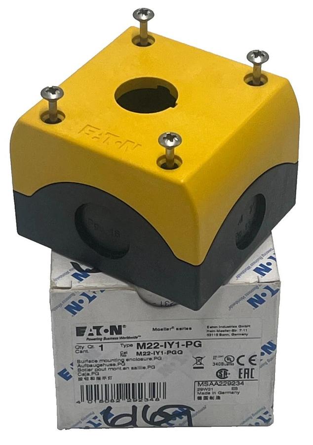 EATON M22-IY1-PG Yellow Pushbutton Enclosure 1 Hole 22mm NEMA 4X IP67 NSMP