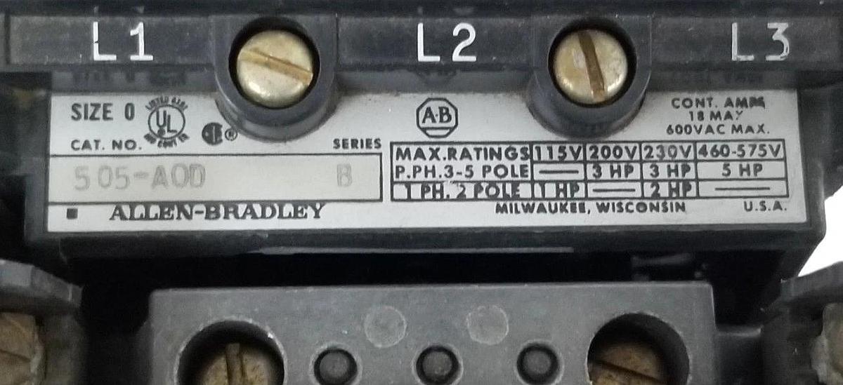 Used ALLEN BRADLEY 505-AOD REVERSING STARTER SER. B W/ (2) CB236 COILS , 592-BOW16