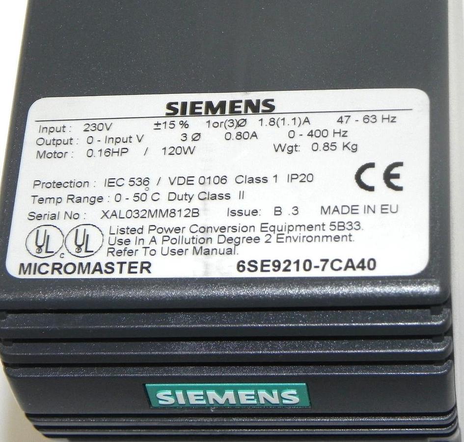 Used NIB SIEMENS 6ES92 P/N: A1-101-415-538 MICROMASTER STARTER KIT, 6SE9210-7CA40