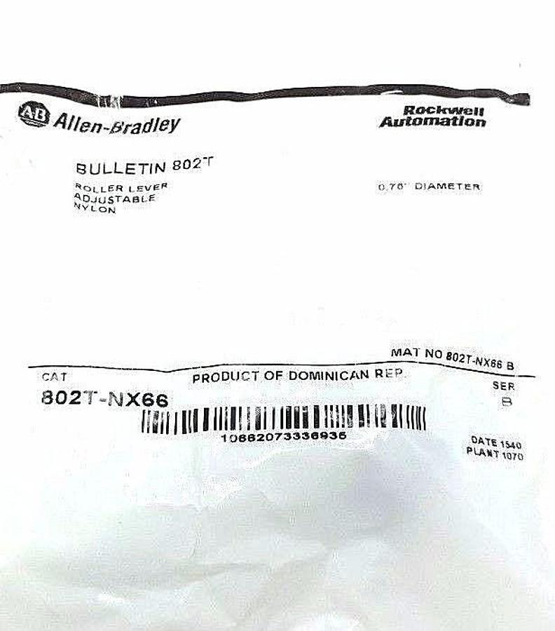 NIB ALLEN BRADLEY 802T-NX66 ROLLER LEVER ADJUSTABLE NYLON 802TNX66. SER. B