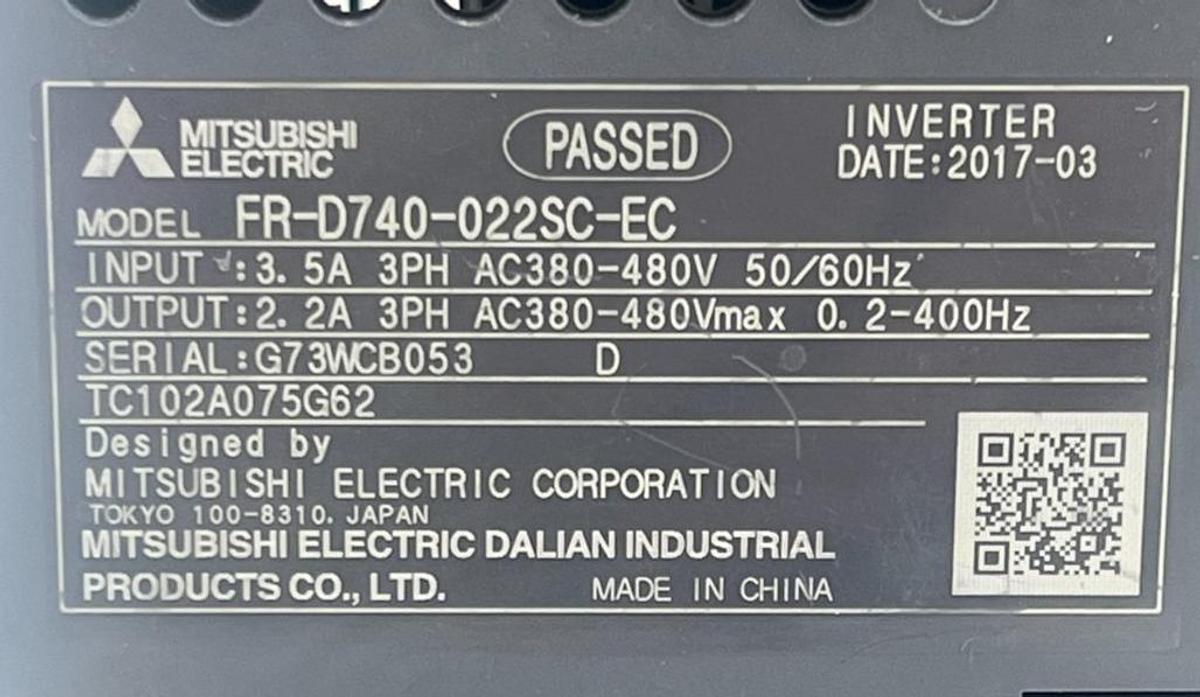 Used MITSUBISHI FR-D740-022SC-EC COMPACT SIZE INVERTER 3PH 400V 50/60Hz 2.2A 1HP