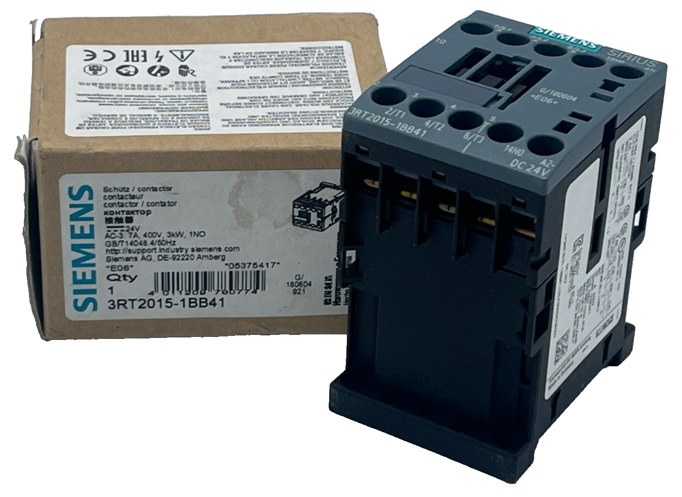 Used Siemens 3RT2015-1BB41 SIRIUS Power Contactor S00 3-Pole AC-3 24VDC, NSMP