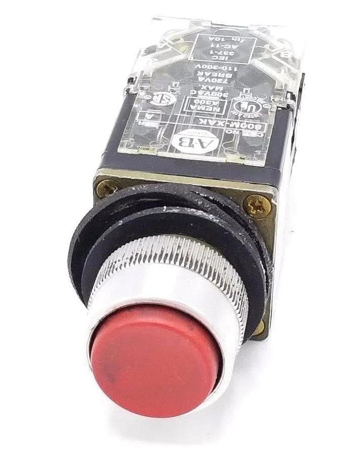 Used ALLEN BRADLEY 800MR-B6 PUSHBUTTON SER. A RED W/ 800M-XAK SER. A
