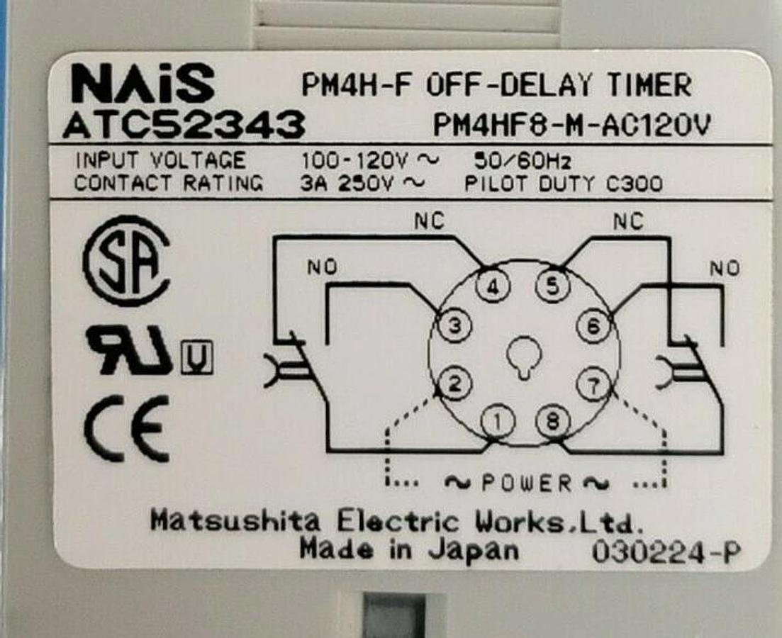Used LOT OF 2 NAIS PM4H-F OFF-DELAY TIMERS ATC52343 PM4HF8-M-AC120V
