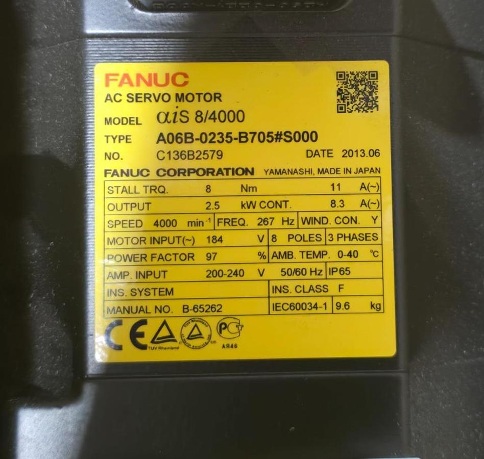 Used FANUC A06B-0235-B705#S000 aiS 8/4000 AC SERVO MOTOR 2.5kW A06B-0235-B705 NSMP