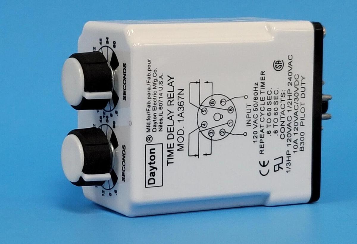 Used DAYTON 1A367N TIME DELAY RELAY .6 TO 60 SEC.