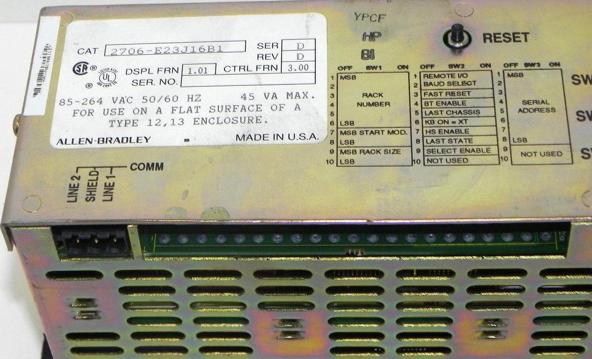 Used ALLEN BRADLEY 2706-E23J16B1 OPERATOR INTERFACE 2LINE DATALINER SER. D REV. D