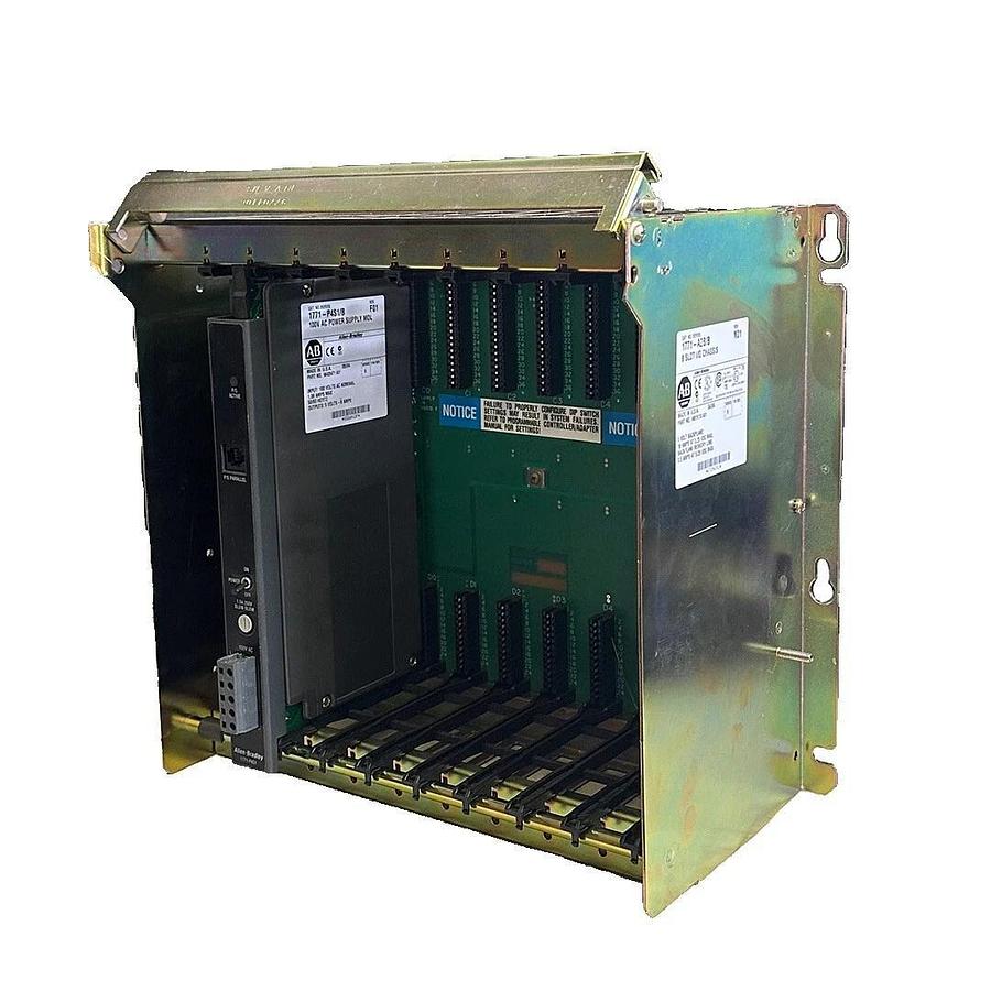 Used ALLEN BRADLEY 1771-A2B /B PLC-5 8-SLOT I/O CHASSIS W/ 1771-P4S1 /B POWER SUPPLY