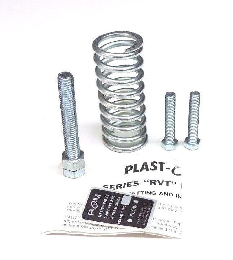 Used NEW PLAST O MATIC RVT RELIEF VALVE SPARE PARTS SPRING (2) BOLTS, ADJUSTING SCREW