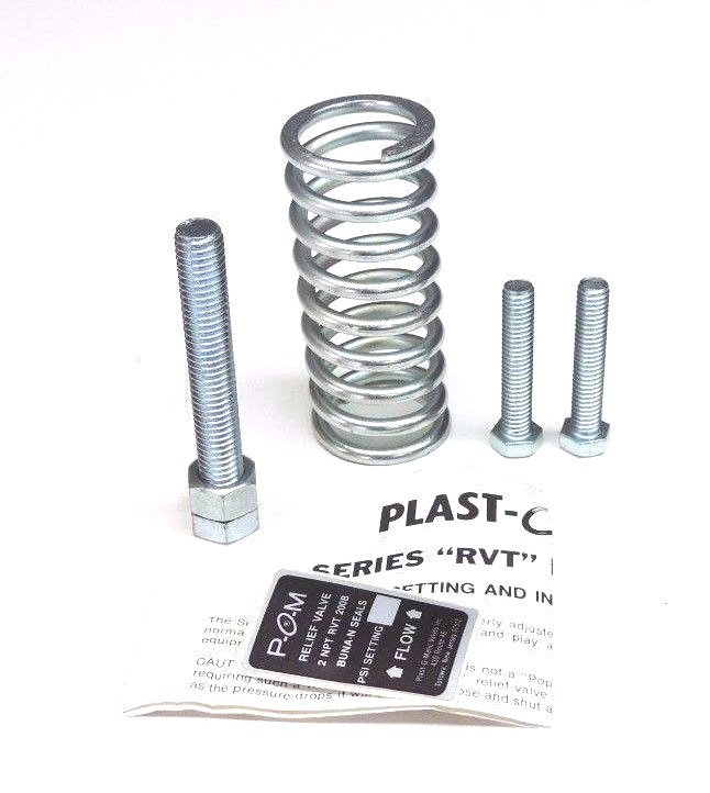 Used NEW PLAST O MATIC RVT RELIEF VALVE SPARE PARTS SPRING (2) BOLTS, ADJUSTING SCREW
